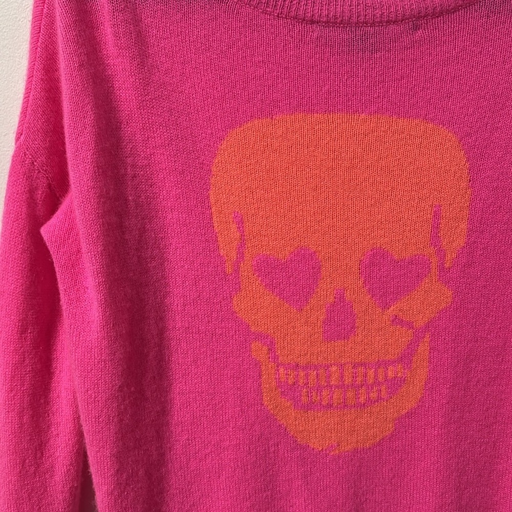SKULL CASHMERE (XS) Pink Skull Sweater Soft Luxury Knit - Picture 2 of 13